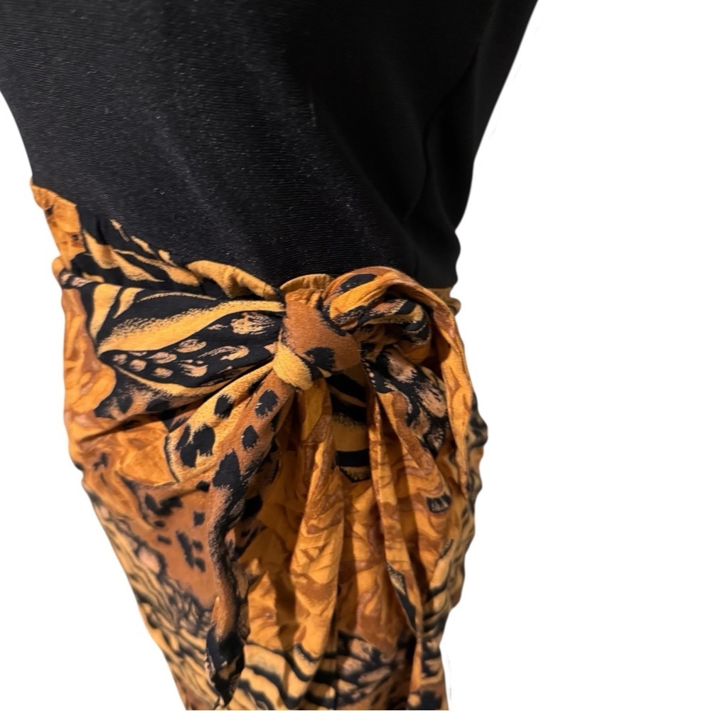 🔻Vintage Black Knit Bodice Dress w/ Leopard Floral Sarong Skirt — Small - Picture 4 of 8